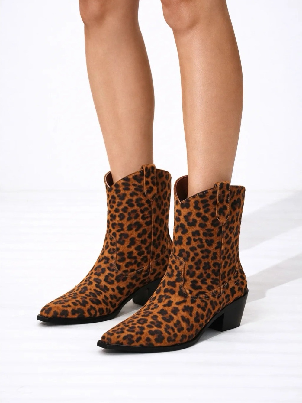 Women’s Leopard Print Western Cowboy Ankle Boots